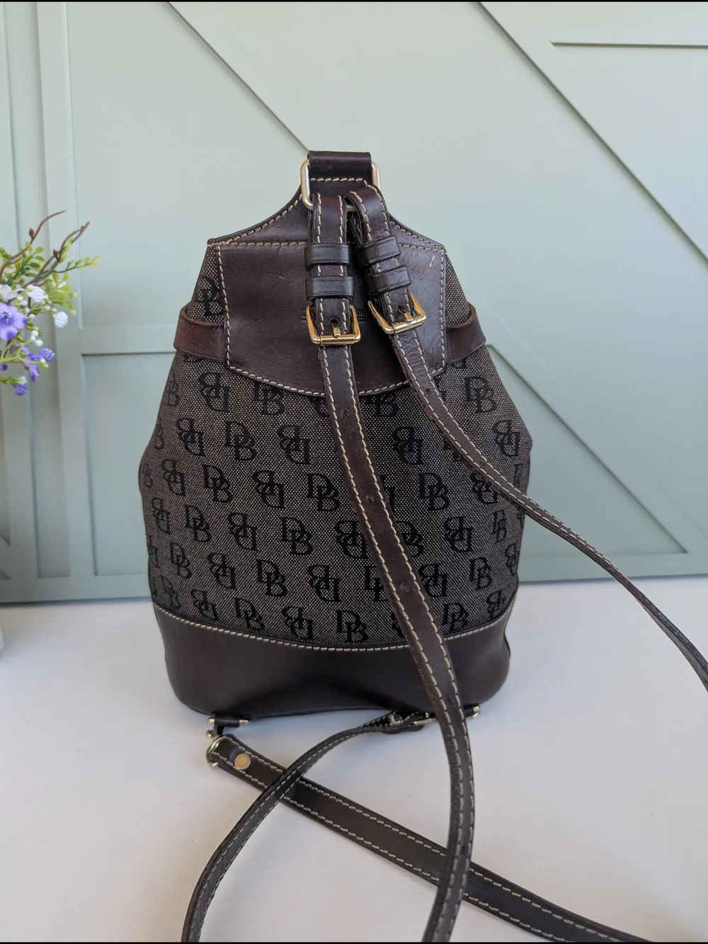 Dooney & Bourke Brown/Black Monogram Sling Backpack